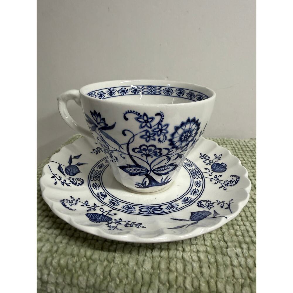 J G Meakin Nordic Blue White Teacups Saucers Set 4 England Ironstone